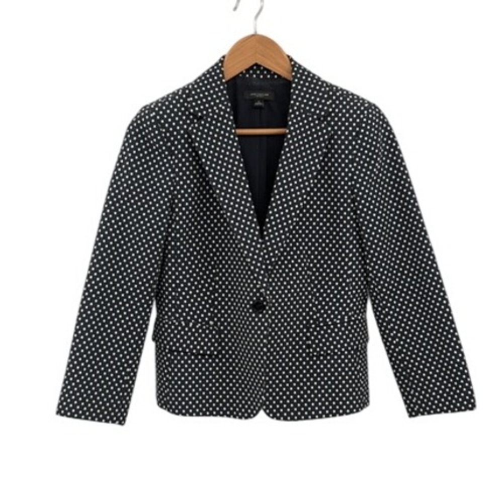 Ann Taylor Blazer Suit Jacket Polka Dot Women Size 6 Navy Blue White